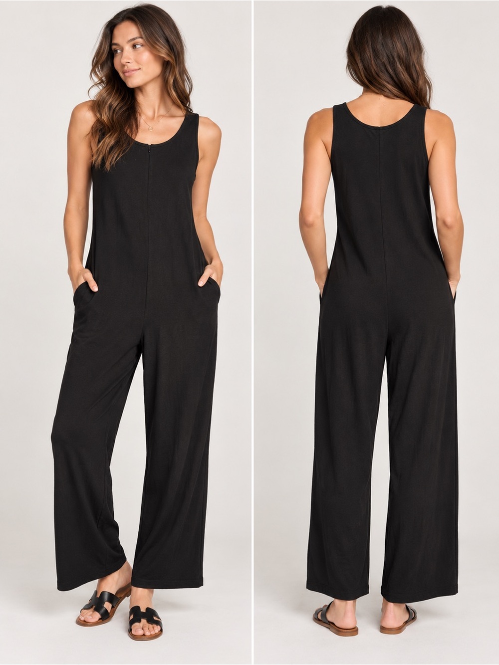 Eileen Fisher Black Sleeveless Wide-Leg Jumpsuit